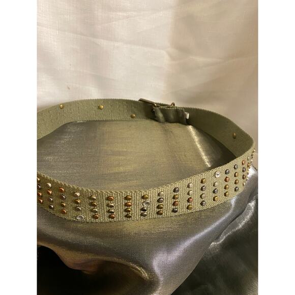 Women's Army Green Webbing Belt Studs Faux diamonds Size 10 (42 inch end to end) - Picture 8 of 14